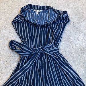 blush blue and white jump suit off shoulder